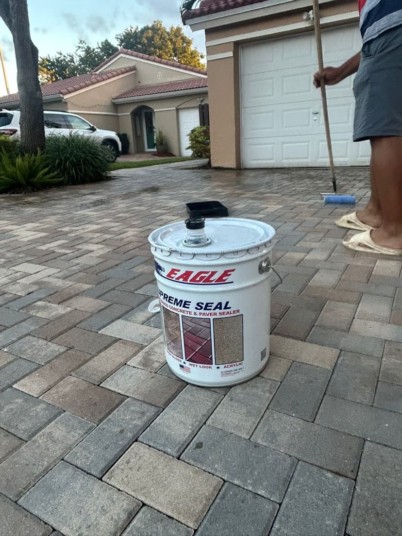 Sealer going on the pavers.