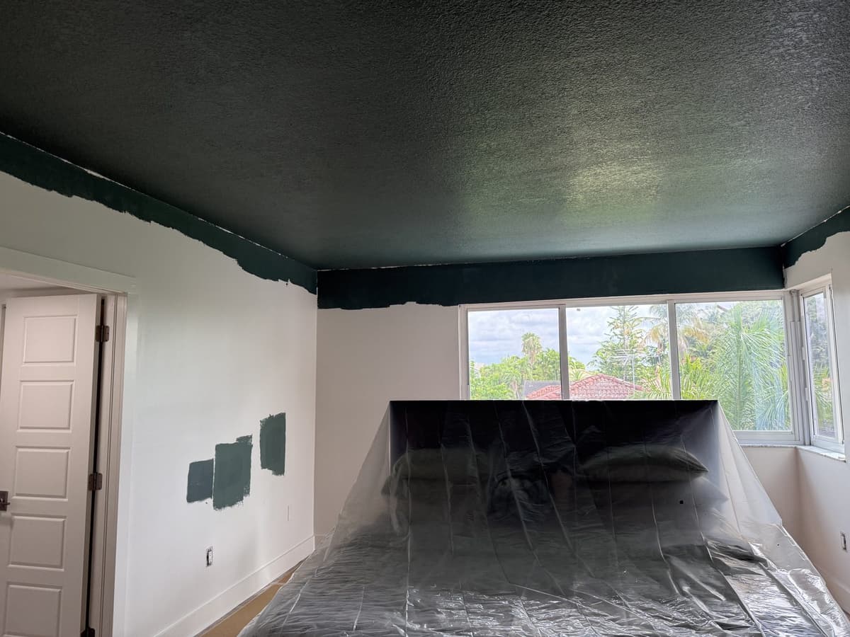 After - Bedroom Repaint with Dark Green Ceiling