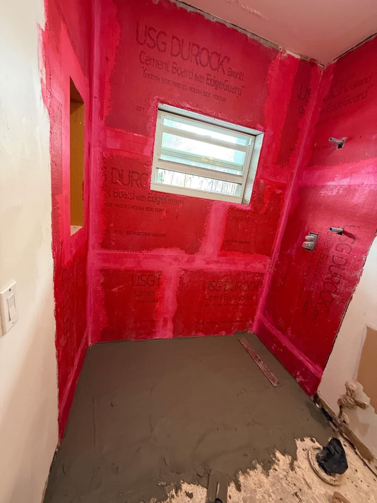 Shower waterproofing before tile on a bathroom remodel in Glenvar Heights