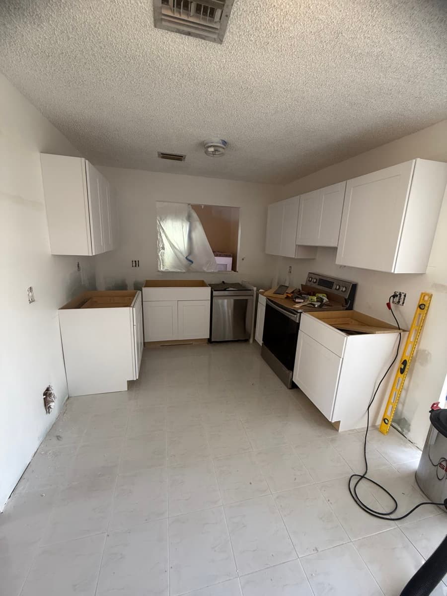 White shaker cabinets installed on a kitchen remodel in South Miami Heights
